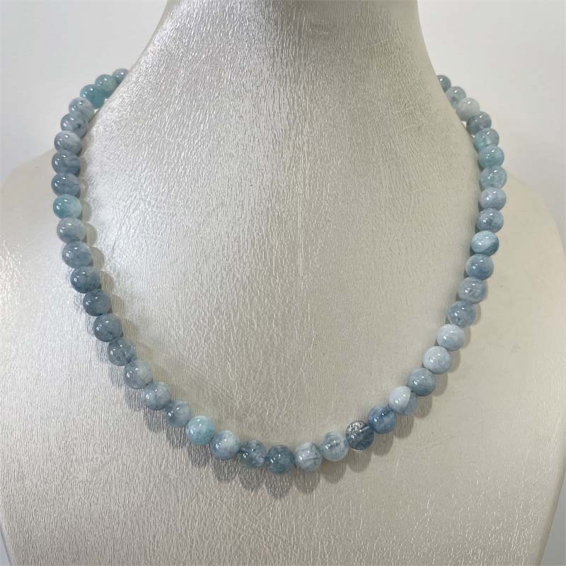 Yoga Health & Fitness Centre - 8MM Aquamarine หยกสร้อยคอหินธรรมชาติสีฟ้าลูกปัดเครื่องประดับ Health Care อัญมณีป้องกัน