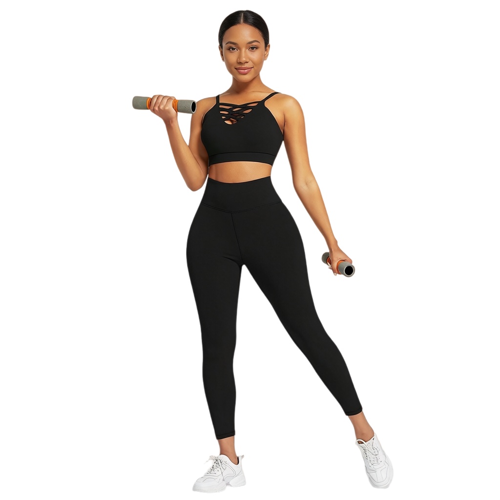 Yoga Fitness Gym - ชุดโยคะฟิตเนสสำหรับผู้หญิง 3 ชิ้น - ชุดออกกำลังกายแขนยาว เสื้อฮู้ดครอป