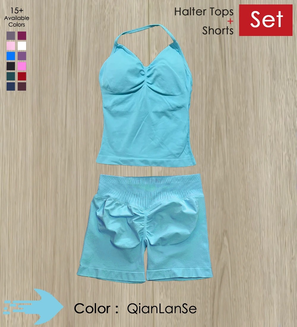 Yoga Fitness Online - ชุดโยคะสำหรับผู้หญิง เสื้อผ้าออกกำลังกายออนไลน์ เสื้อสายเดี่ยว กางเกงขาสั้น ชุดออกกำลังกาย 2
