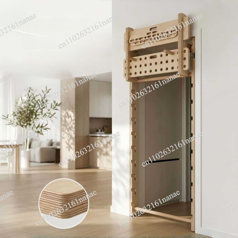 Pull Up Bar Doorframe - อุปกรณ์ออกกำลังกายอเนกประสงค์สำหรับใช้ในบ้าน โครงประตูสำหรับปีนเขา เสริมสร้างความแข็งแรงของนิ้วมือ บอร์ดดึงข้อ บาร์เดี่ยวไม้จริง