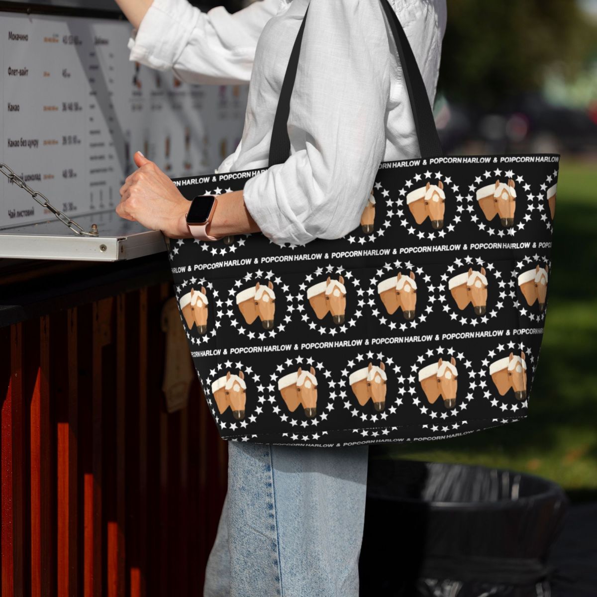 Yoga Fitness Merch - กระเป๋าโท้ท Harlow And Popcorn Merch ลาย
