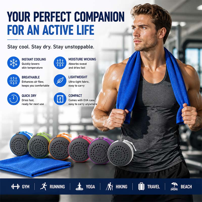 Yoga Fitness Gym - ผ้าขนหนูเย็นทันทีพร้อมกล่อง EVA แห้งเร็ว สำหรับออกกำลังกาย ฟิตเนส วิ่ง