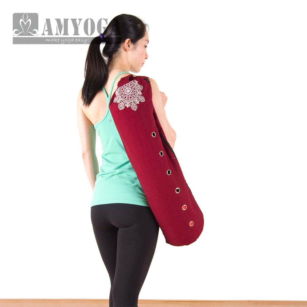 Yoga Fitness Gym - กระเป๋าใส่เสื่อโยคะแบบผ้าแคนวาส กระเป๋าสะพายไหล่เดียวสำหรับใส่เสื่อออกกำลังกาย กระเป๋าเป้สะพายหลังสำหรับฟิตเนสและกีฬา กระเป๋าโยคะสำหรับเสื่อขนาด 6-8 มม.