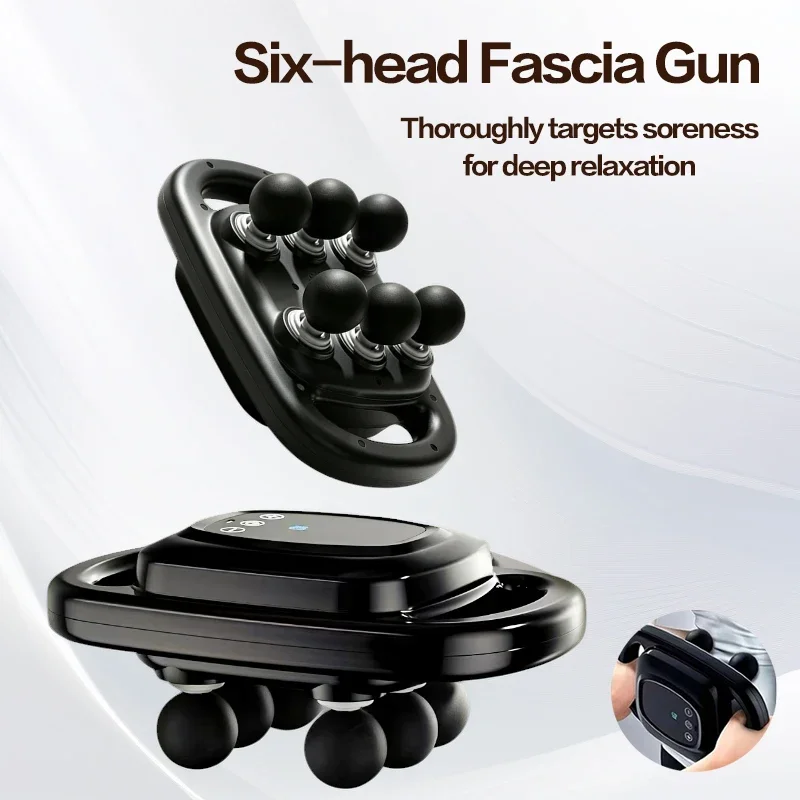 Vibration Massage Gun - ปืนนวดเนื้อเยื่อส่วนลึก 6 หัว, เครื่องนวดกล้ามเนื้อแรงสั่นสะเทือนทรงพลังสำหรับหลัง, เอว, ไหล่,